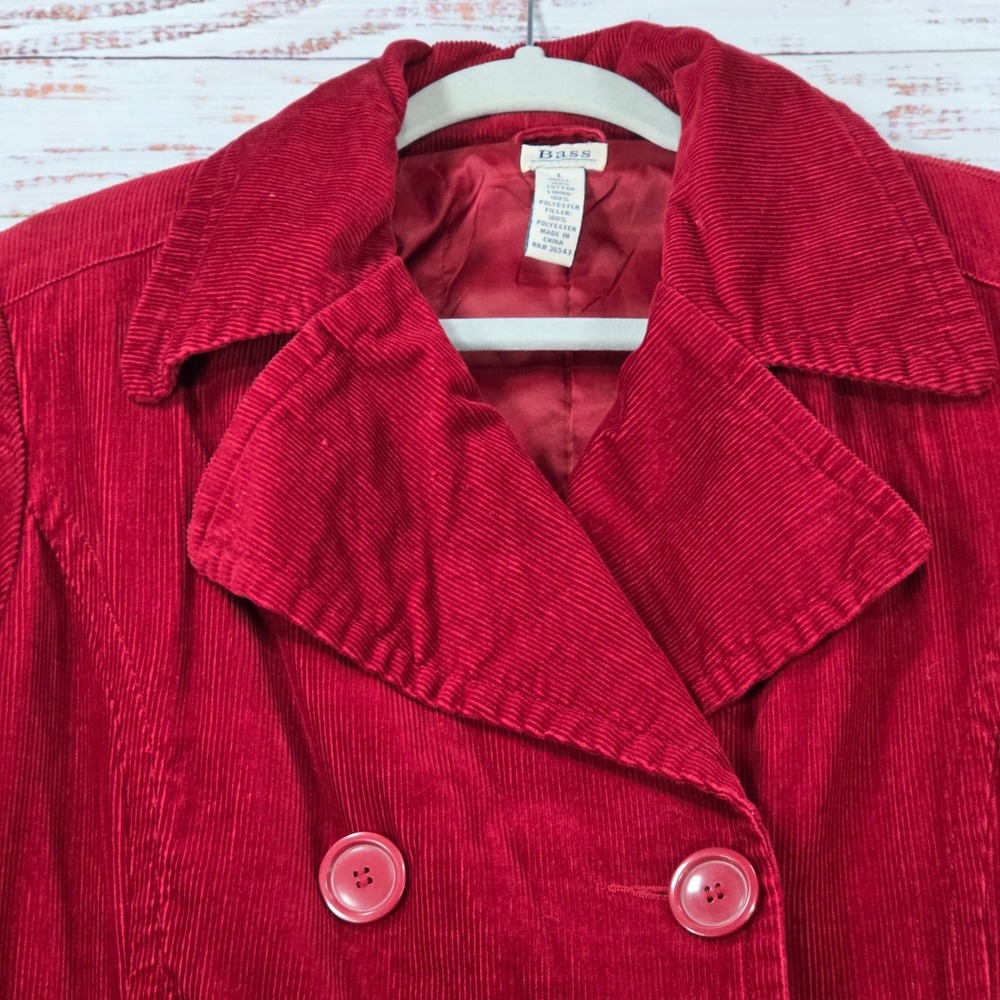 G. H. Bass Corduroy Double Breasted Pea Coat (Women's Large) Red Lined Vintage